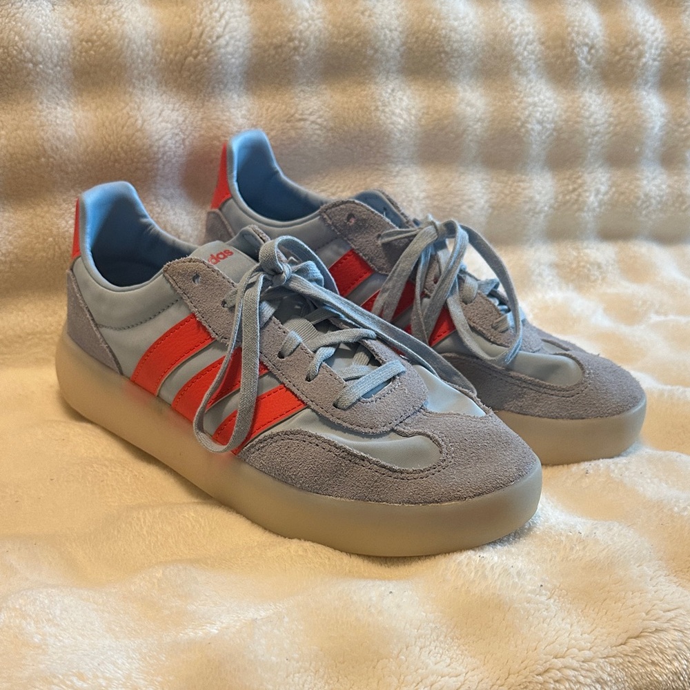 adidas Women's Light Blue Sneakers with Orange Stripes